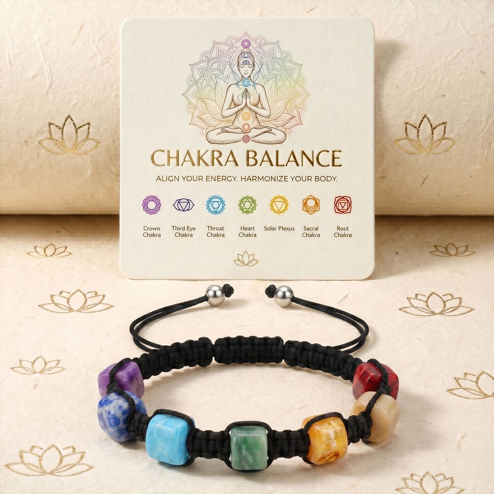 Seven-color cylindrical flat knot bracelet black with card