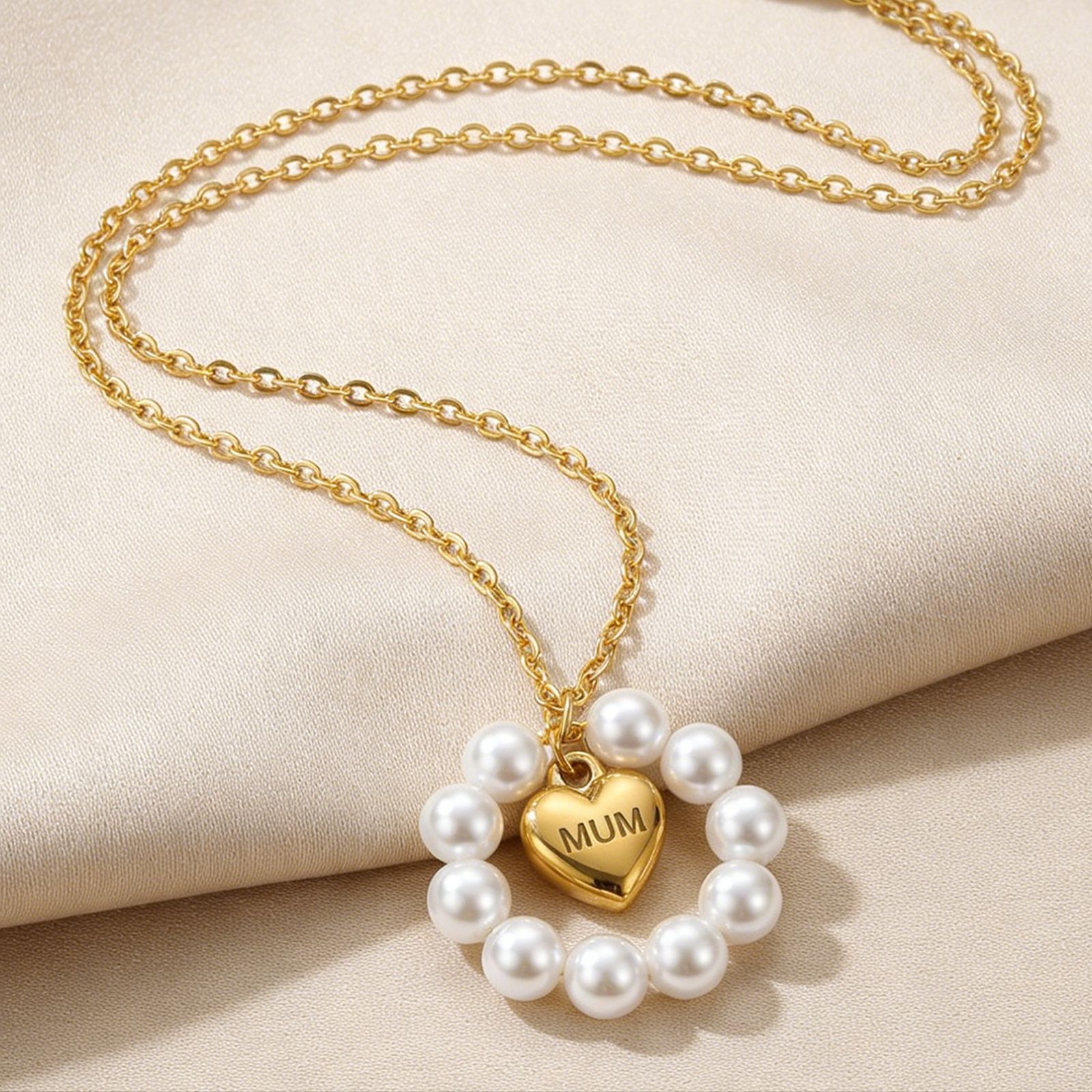Pearl heart ring mum love pendant necklace gold