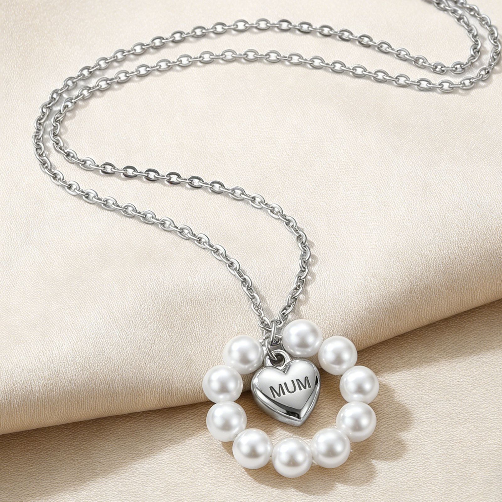 Pearl heart ring mum love pendant necklace silver