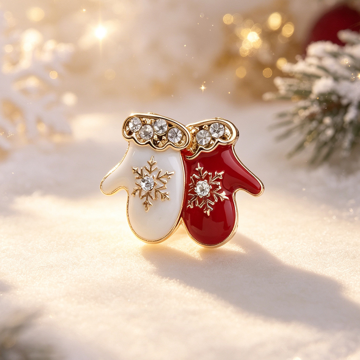 3 red and white glove brooches