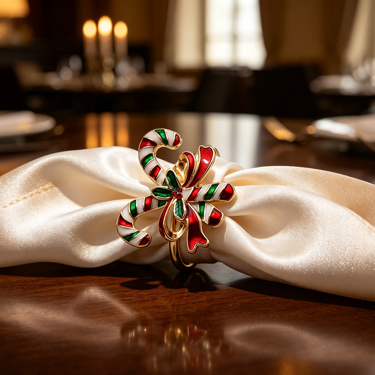 Cane Bow Napkin Ring Green Red