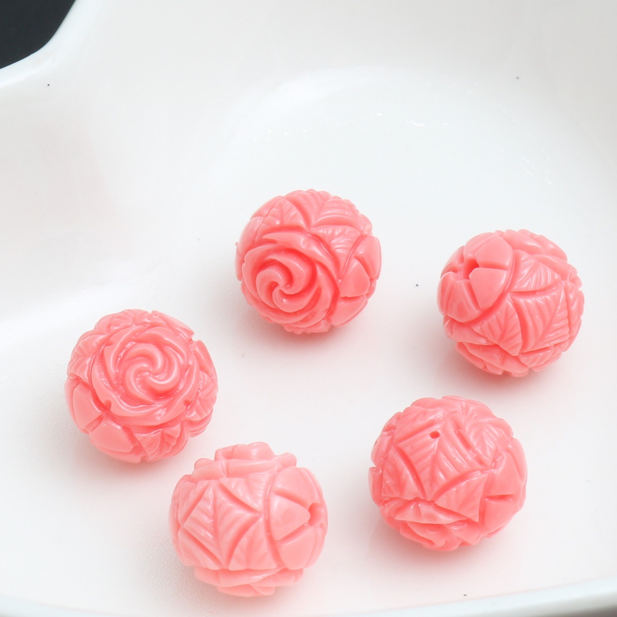 Watermelon red flower shaped round beads 10mm