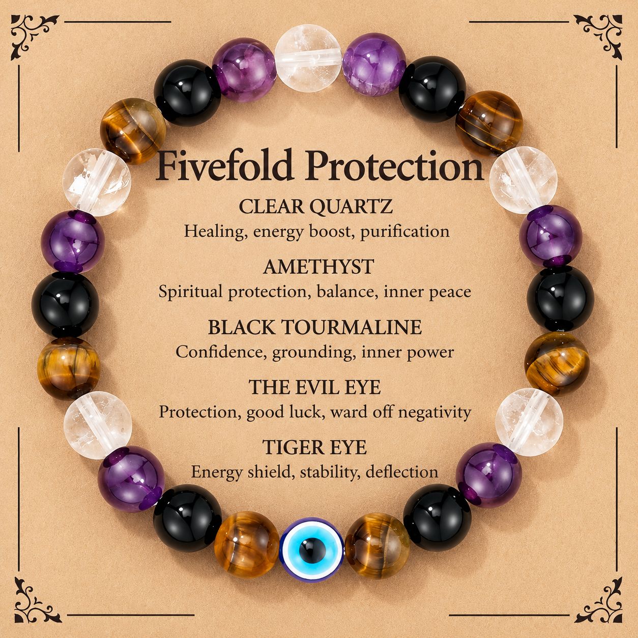 Obsidian   Tiger's Eye   Amethyst   White Crystal