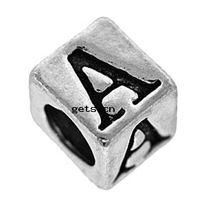 Zinc Alloy European Alphabet Beads, Cube, plated, with letter pattern & without troll, more colors for choice, Hole:Approx 4.5mm, Sold By PC