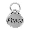 Sterling Silver Message Pendant, 925 Sterling Silver, Oval, word peace, with letter pattern 