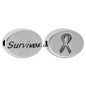 Zinc Alloy Message Beads, Oval, plated, more colors for choice, 8x11mm, Sold By PC